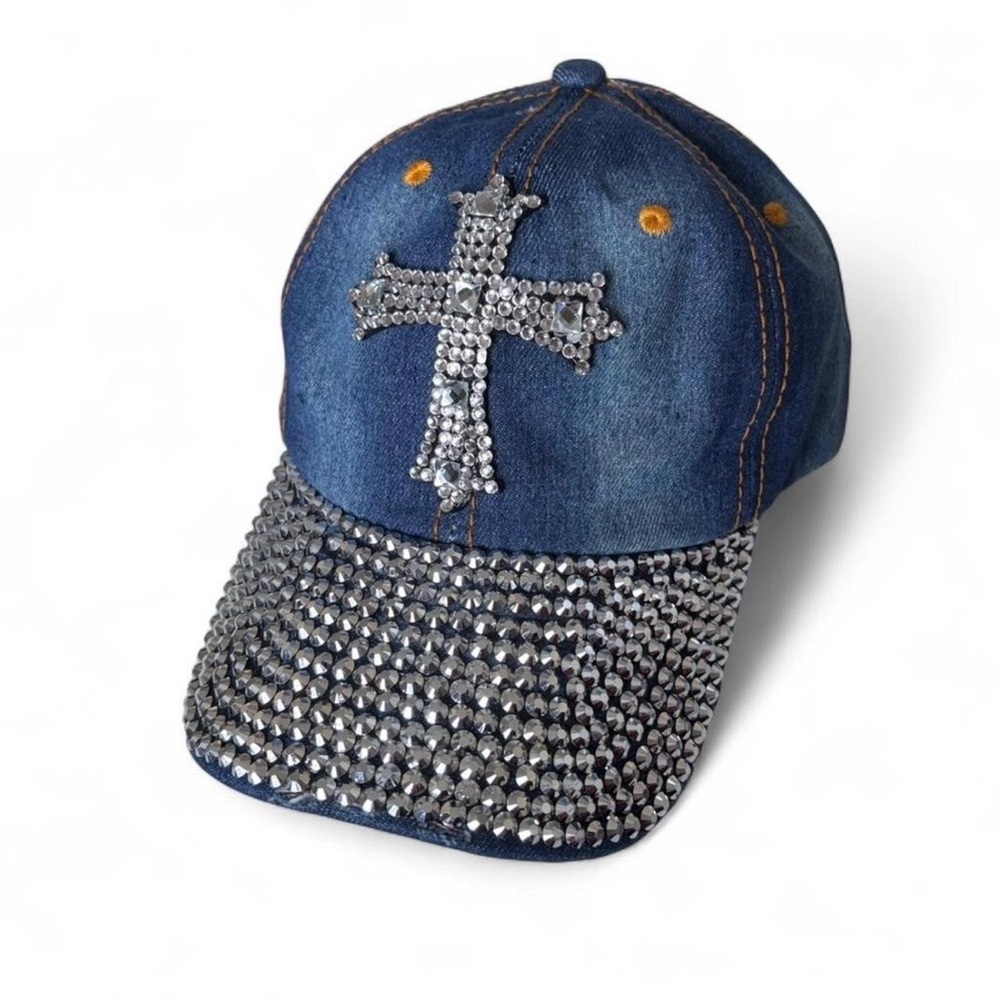 McBling Y2K Denim Cap with Rhinestone Cross 💎🧢